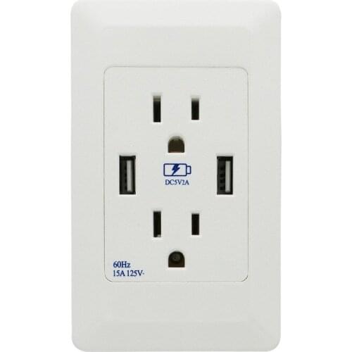 15A US Standard Socket White American Standard USB Panel Socket Anti - leakage Smart Charger Socket