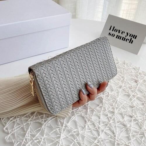 2PCS Women Weave Wallet Leather Wrist Handle Phone Case Long Section Money Pocket Pouch Handbag Women Purse Card Holder Wallet