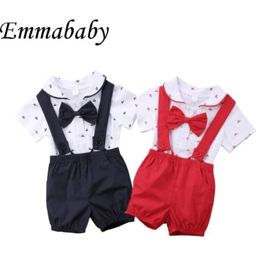 2018 Newborn Kids Baby Boy Girl Cotton Bodysuit Jumpsuit +Braces Pants Party Formal Clothes Outfits 0-24M