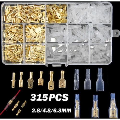 315pcs Cable Spade Lugs Electrical Wire Terminals Crimp Connectors W/ Sleeves For Electrical Wire Connecting 2.8mm,4.8mm,6.3mm