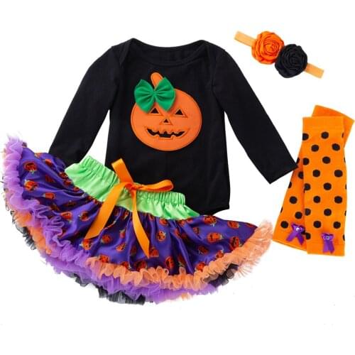 Newborn baby girls clothes 4pcs/3pcs long sleeve halloween outfit baby girl romper tutu skirt party costume pumpkin thanksgiving