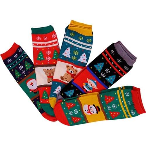 5 Pairs Women Christmas Socks Funny Happy New Year Festival Deer Santa Claus Womens Christmas Short Sock Cute Girls Socks Meias