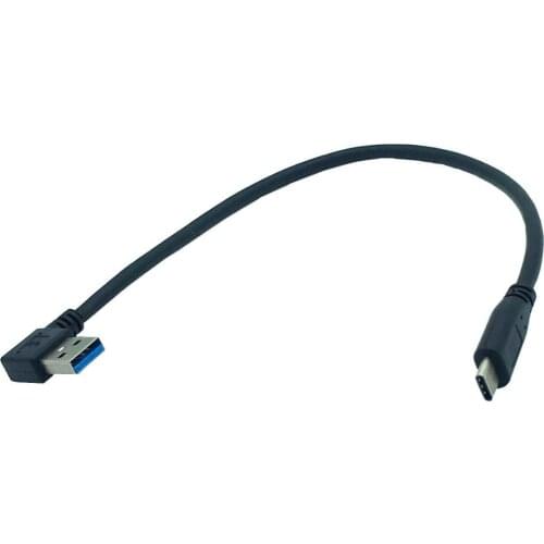 90 degree Left Angle USB 3.0 (Type-A) Male to USB3.1 (Type-C)Male USB Data Sync & Charge Cable Connector(Black) 0.25m