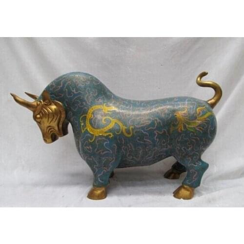 Bi001464 China Regius Royal 100% Bronze cloisonne Dragon Phoenix ox bull Animal statue