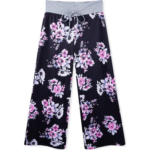 Summer Beach Style Loose Pants Women Floral Pattern Drawstring Daily Casual Wide Leg Trousers Ladies High Waist Bottom