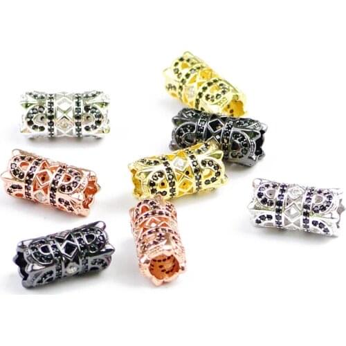 HGKLBB Black zircon Geometry Copper Spacer beads 2pcs 15mm Cylinder Crystal Charms Loose beads for Jewelry making bracelet DIY