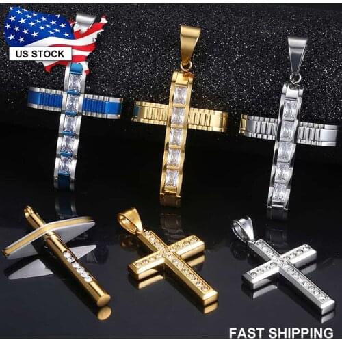 Davieslee 22inch Chain Mens Necklace Cross Pendant Byzantine Links Stainless Steel Gold Black Blue Silver Color Ship From US KPM