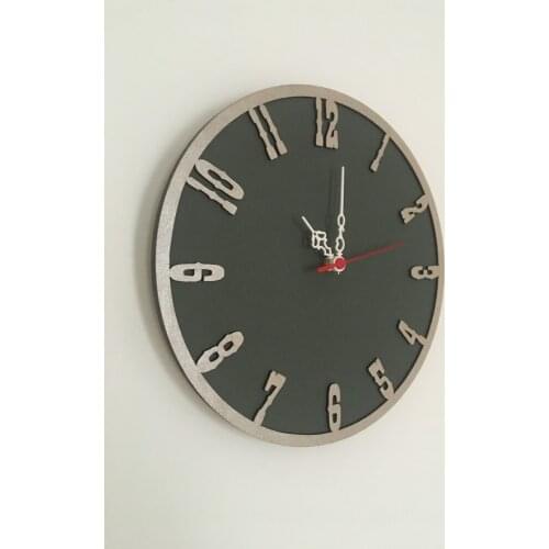 North Designed Mildew Green Silver Decorative Wall Clock 30 Cm