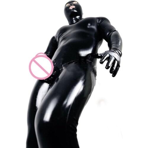 Wetlook Fetish Gay Clothes PVC Leather Bodysuit Jumpsuit BDSM Men Full Body Bondage Sex Costume Tight Sissy Pants for Pole Dance