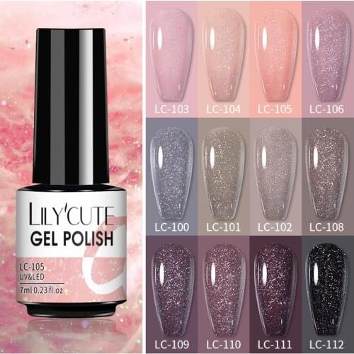 LILYCUTE 7ML Nail Gel Polish Glitter Rose Gold Nail Gel Semi Permanent Nail Art For Manicure Soak Off UV Gels Base Top Varnish