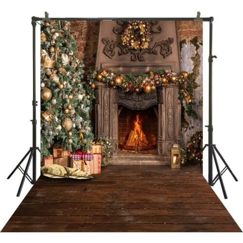 HUAYI Photography Backdrop Christmas Tree Fireplace Holiday Family Party Photo Background Christmas Xmas Child Backdrops W-3806