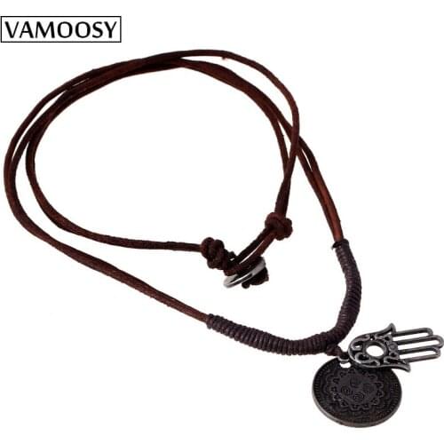 Collier Jewelry Charm Collares Bijoux Men Women Vintage Jewelry Ethnic Faith Neck Choker Leather rope Necklaces Chain Vintage