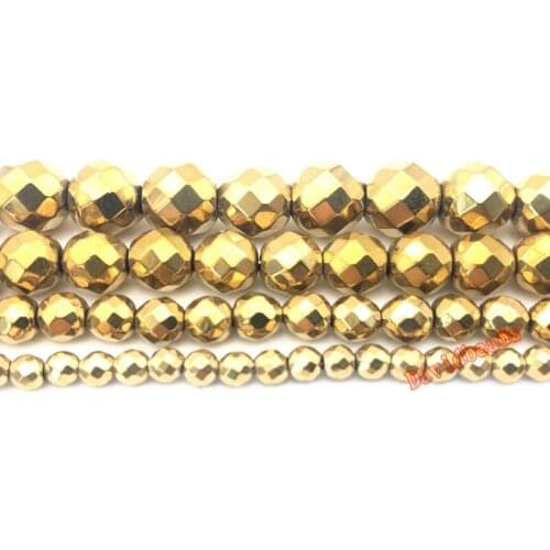 Natural Stone Beads Faceted Gold Hematite Round Loose Beads For Jewelry Making 15 inches 4 6 8 10mm Diy Jewelry