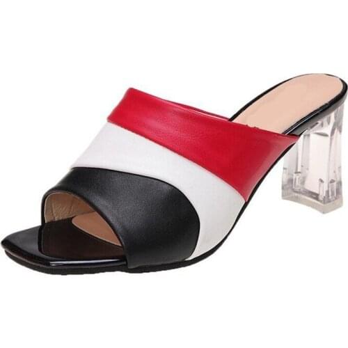 Summer Elegant Slides High Heels Woman Slippers Slip On Non-slip Square head Outdoor Ladies Shoes