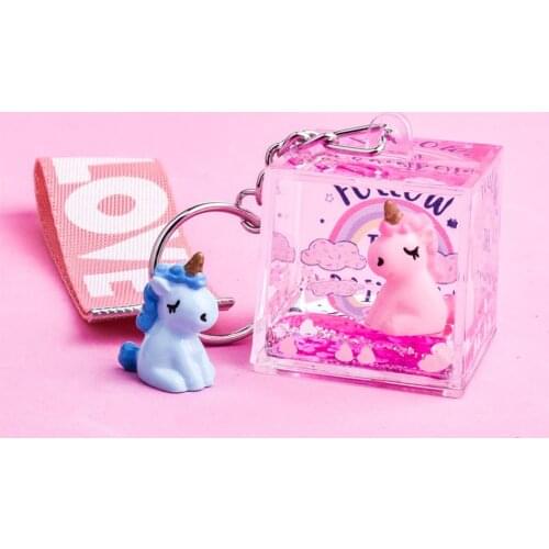Cute Korean Girl Dreamy Sweet Unicorn Keychain Floating Animal Moving Liquid Quicksand Key Chains for Women Bag Car Keys Decor