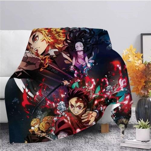 Fashion Anime Demon Slayer Kimetsu No Yaiba Flannel Soft Warm Blanket Print Quilt Bedding Cover Sofa Travel Office Throw Blanket