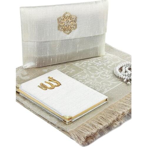 Prayer Rug Set Velvet Covered Yasin Prayer Rug Rosary White Color