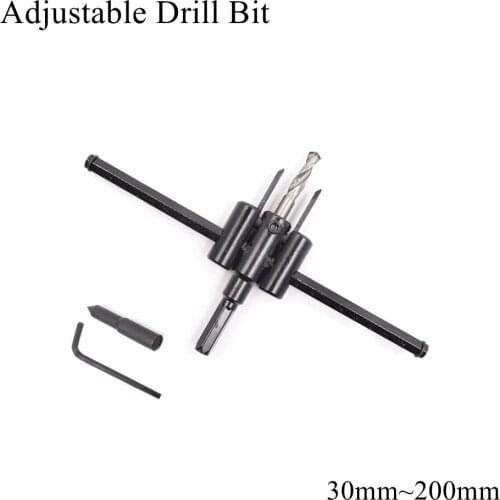 30mm ~ 200mm Adjustable Drill Bit Circle Hole Saw Core Cutter Set Cutting Kit Drilling Bits Tool Wood Woodworking Plastic Gypsu