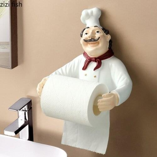 Wall-mounted Tissue Holder Resin Chef Paper Roll Holder Tissue Box Wall Decorative Tissue Tube Tissue Storage Box Paper Holders