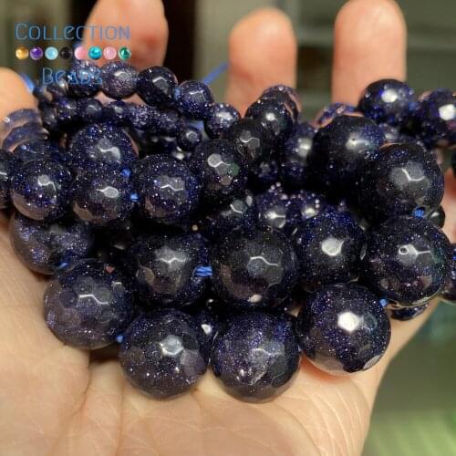 Natural Stone Faceted Blue Sand Round Spacer Loose Bead For Jewelry Making 4-12 MM DIY Bracelets Accessories Wholesale