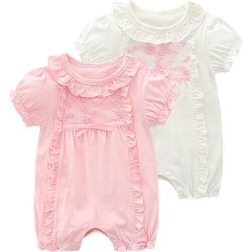 Summer New lace Short-sleeved Boxer Rompers Baby Infant Romper Cotton Newborn Rompers Pajamas Flower Princess Baby Girls Clothes
