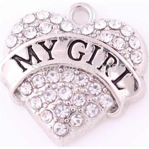 Zinc alloy with hearts MY GIRL with clear Crystal family Heart Pendant