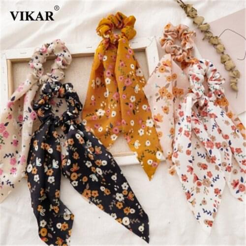 New Women Fashion Floral Print Scrunchie Hair Rubber Band Girls Ponytail Holder Headband Hair Band Elegant Hair Accessories