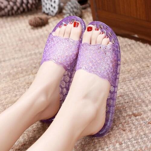 Women Jelly Sandals Ladies Hollow Out Mesh Crystal Bling Flat Shoes Slippers Female Fashion Casual Breathable Woman Comfort Shoe