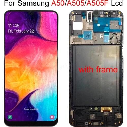 AMOLED For Samsung galaxy A50 2019 A505F/DS A505F A505FD A505A Touch Screen Digitizer Assembly For Samsung A50 lcd +frame Incell