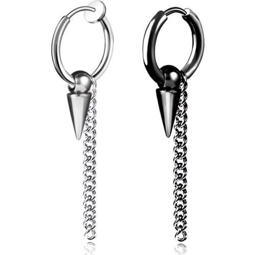 Chain Tassel Chain Earrings Woman Fake Piercing Clip on Earring Ear Cuff Stainless Steel Fashion Black Earrings Gifts for Woman