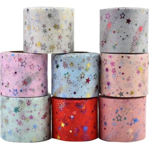 HSDRibbon 60MM Colorful stars printed Pattern organza Mesh Fabric Ribbon