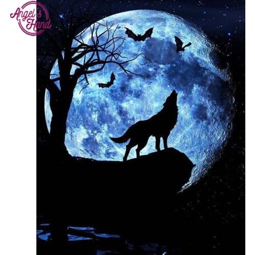 Rhinestone Painting Crystal Home Decor 5D DIY Diamond Painting Night Moon Wolf 3D Cross Stitch Pattern Diamond Embroidery