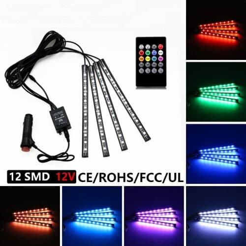 Universal 12v 10w Car Interior Decorative Atmosphere Strip Auto RGB Pathway Floor Light Remote Control 12V Car RGB LED Strip