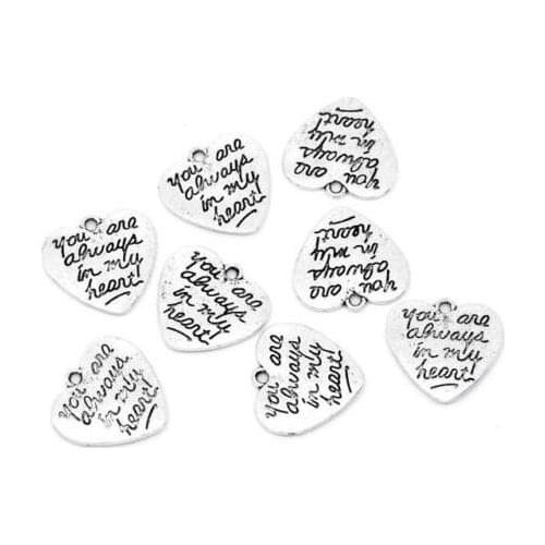 10PCS Vintage Silver You Are Always In My Heart Charms Pendants For Jewelry Making Findings Bracelets Necklace Handmade 20x21mm