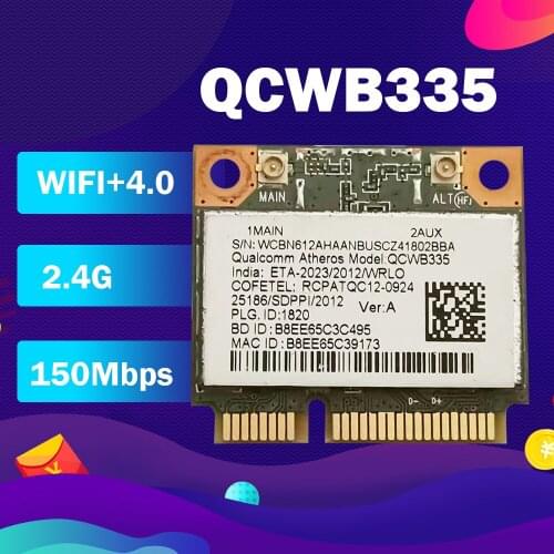 Qualcomm Atheros AR9565 QCWB335 DW1705 Half Mini PCIe BT4.0 Wireless Card CN-0C3Y4J for INSPIRON 15 3521 3537 17R 5721 N4010