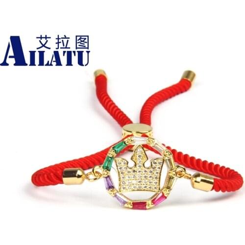 Ailatu Rainbow Cz Crown String Bracelet Colorful Rainbow Filled Women Fashion Gifts Adjustable Top Quality