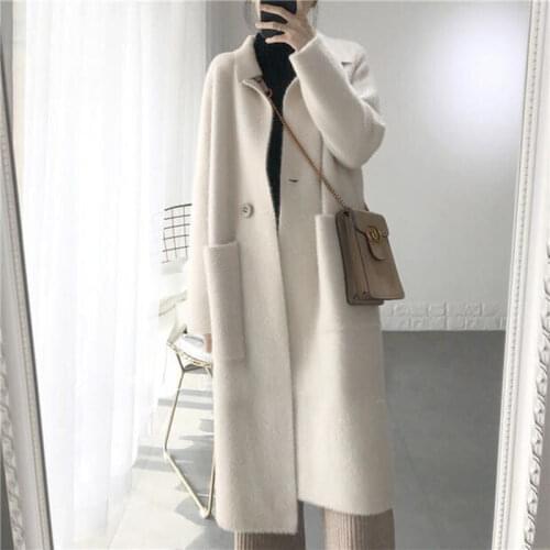 Women 2021 New Autumn Winter Imitation Mink Velvet Outwear Female Loose Long Sweater Coats Ladies Solid Cardigan Jackets Y713