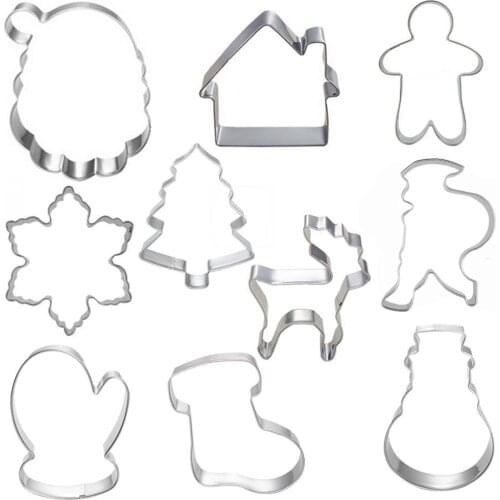 10pcs Cookie Tools Cutter Mould Biscuit Press Icing Set Stamp Mold Dessert Tools Christmas Kitchen Gadgets Wholesale Lot