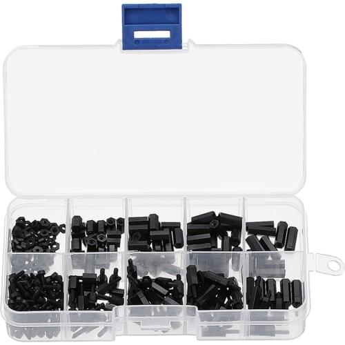 M2NH4 M2 Nylon Screw Black Hex Screw Nut Nylon PCB Standoff Assortment Kit 300Pcs