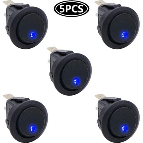 5Pcs 3 Pin 12V 20A Amps Car Truck Rocker Round Toggle LED Switch On-Off Control Blue