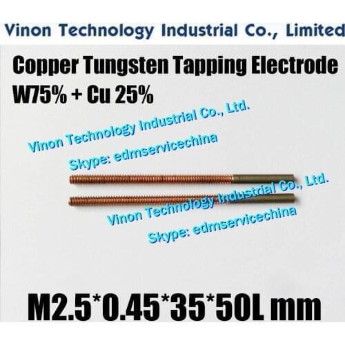 5PCS M2.5*0.45*35L*50Lmm Copper Tungsten Orbital Tapping Electrode CuW75,edm W75 Tungsten Copper Threaded Electrode without hole