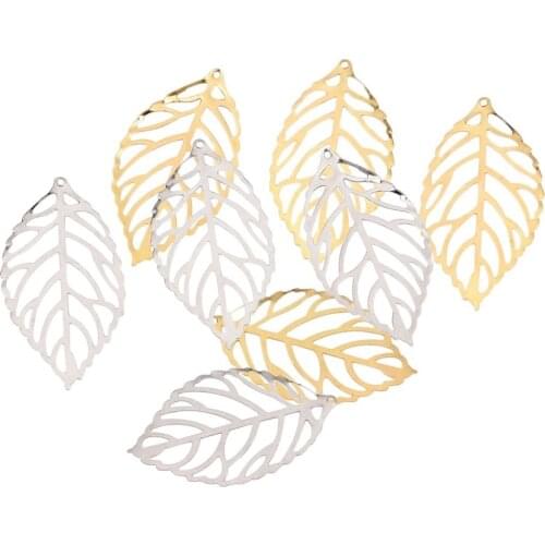 50pcs Craft Hollow Leaves Pendant Gold Charm Filigree Jewelry Making Plated Vintage DIY Pendant Necklace Jewelry Making