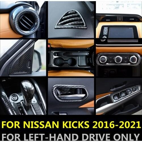 Carbon Fiber Look Accessories For Nissan Kicks 2016 - 2021 ABS Central Middle Air AC Panel / Inner Door Handle Bowl Cover Trim