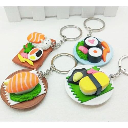Japanese cuisine sushi keychain simulation food salmon pendant interesting creative small gifts