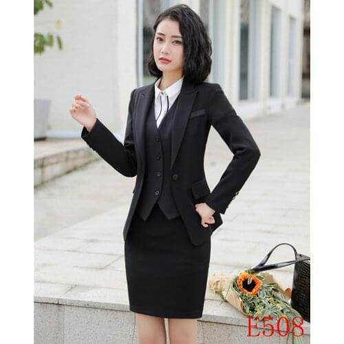 Formal Black Blazers Women Business Suits 3 Piece Waistcoat, Skirt and Jacket Sets Work Wear Ladies Office Uniform Styles