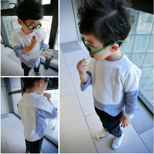 Children Boys Autumn Fake Tw Piece Sweaters Boys Patchwork Fashion T Shirts Long Sleeve Pullovers for Boys Baby Casual Top Tees