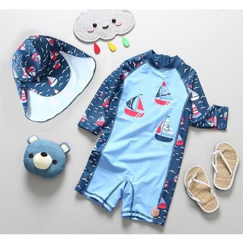 Summer BlueSwimsuit Kids Childrens Swimwear One-piece UV Protection Baby Swimsuits Sailing Boy Toddler Swimming Bathing Suit