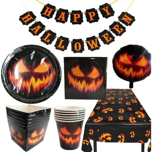 Halloween Home Decoration Supplies Door Tag Tablecloths Straws Paper Plates Paper Cups Halloween Party Supplies HY1