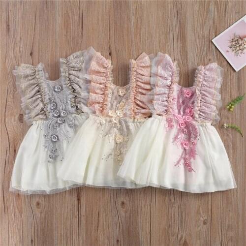 Toddler Baby Girls Romper Dress Flower Embroidery Sleeveless Outfits Casual O-neck High Waist One-piece Clothing