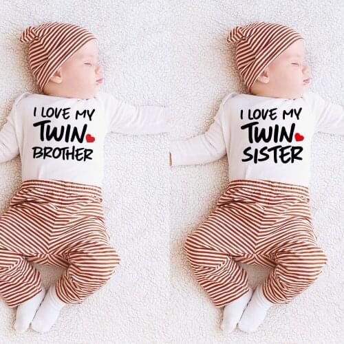 Newborn Infant Baby Boy Girls Bodysuit Twin Sister Twin Brother Jumpsuit Clothes Outfits Sister Brother Baby Twin Shower Gift
